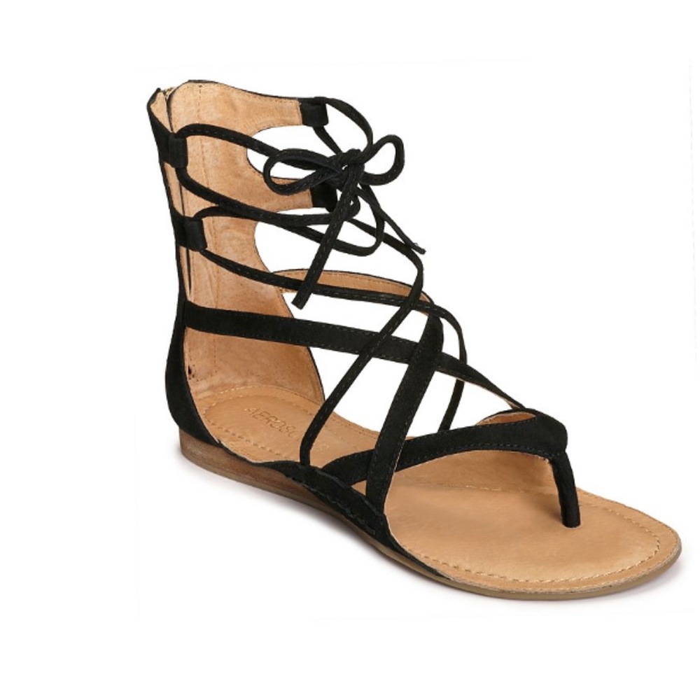 AEROSOLES Scrapbook Thong Gladiator Sandals Black Suede Size 8 *NIB*